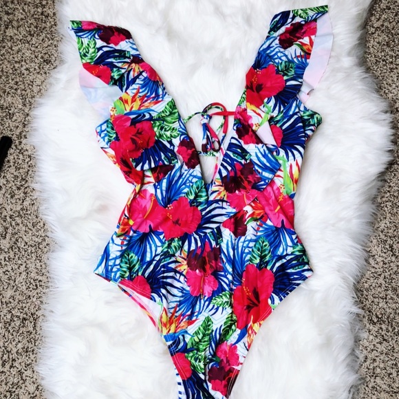 🔥SALE🔥 Neon Floral One Piece Sexy Swimsuit - Picture 3 of 3